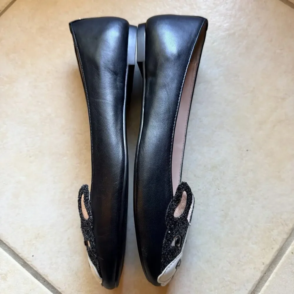 Kate Spade New York Boston Terrier Winthrop Black Leather Flats Womens 8